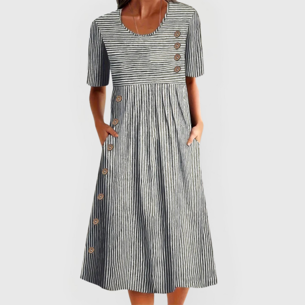 Nadeska | Women's Relaxed-Fit V-Neck Striped Midi Dress