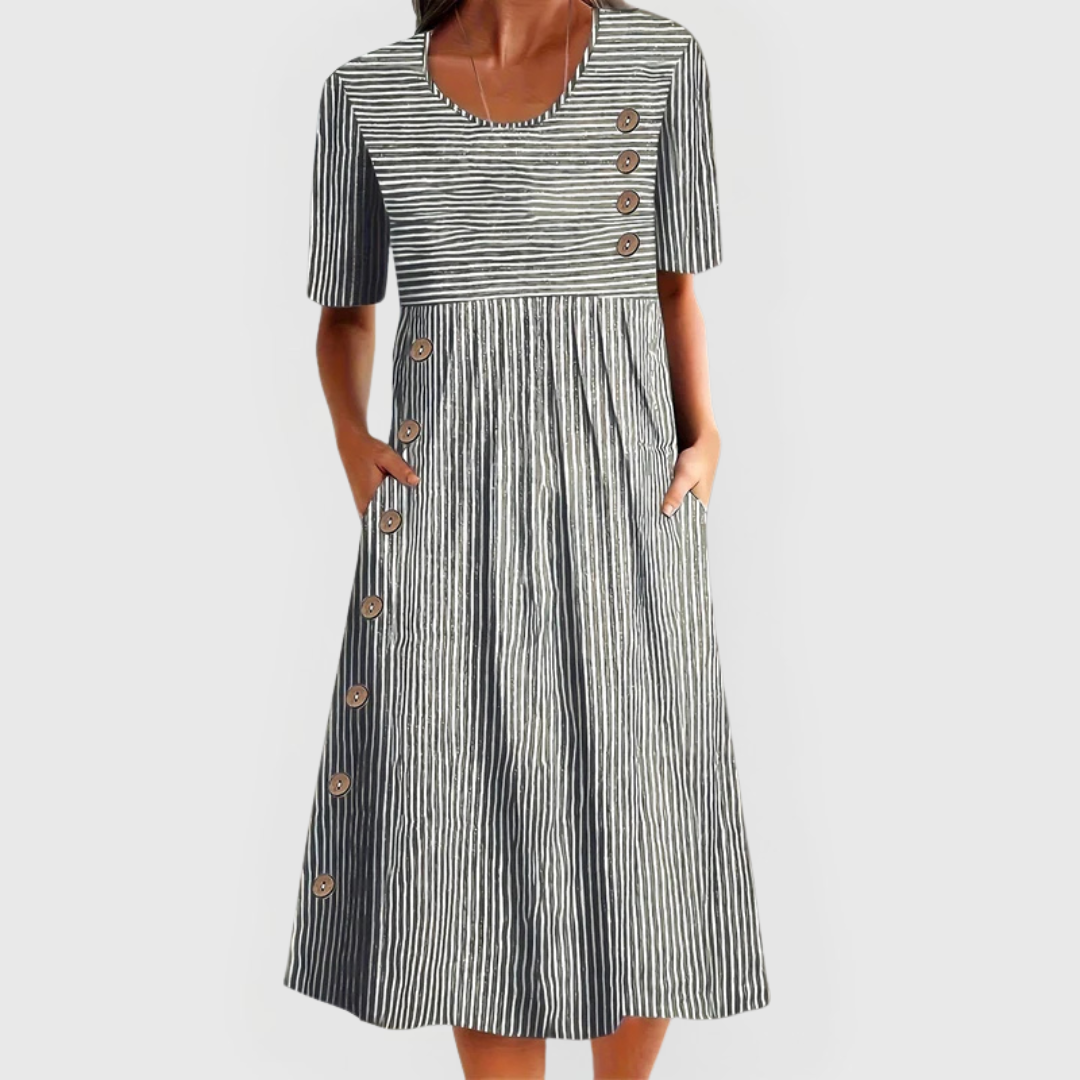 Nadeska | Women's Relaxed-Fit V-Neck Striped Midi Dress