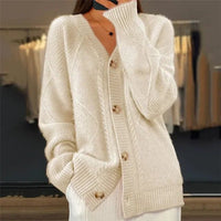 Ophira | Button-Front Ribbed Knit Cardigan with Long Sleeves