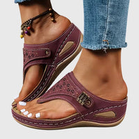 Clara | Women's Platform Thong Sandals - Beaded Ankle Strap