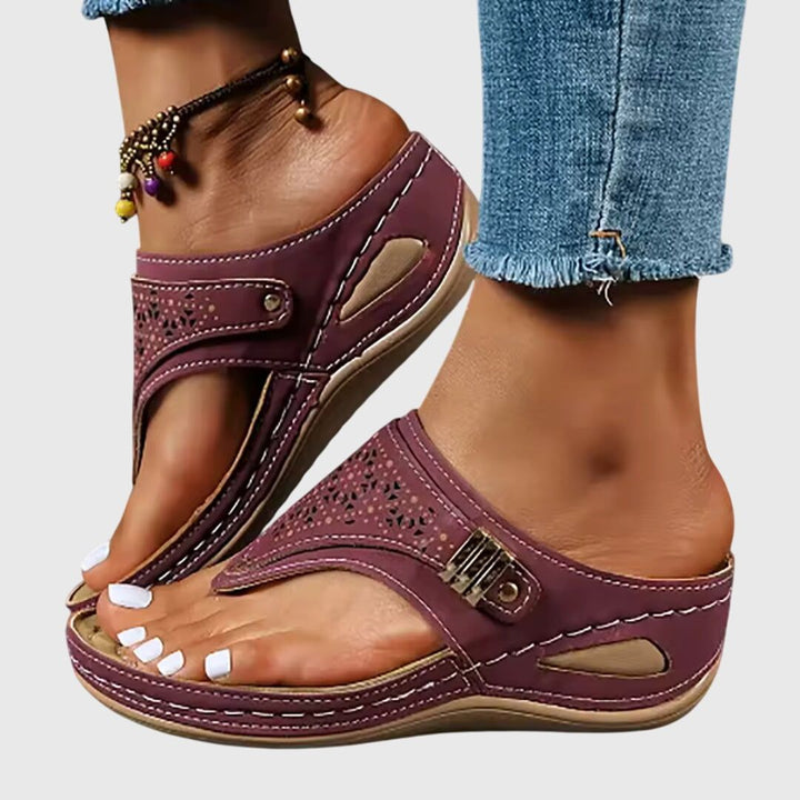 Clara | Women's Platform Thong Sandals - Beaded Ankle Strap