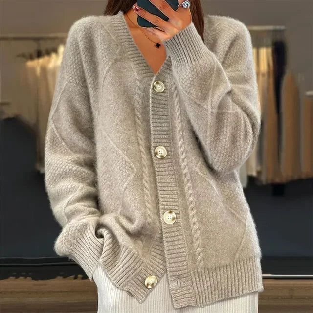 Ophira | Button-Front Ribbed Knit Cardigan with Long Sleeves