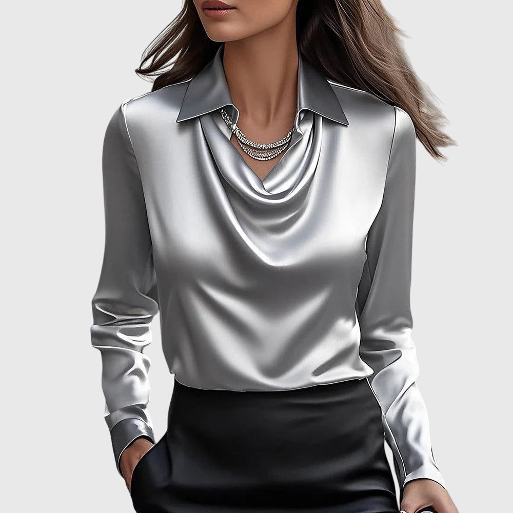 Nadette | Women's Blouse with Pleated V-Neck – Polished Look