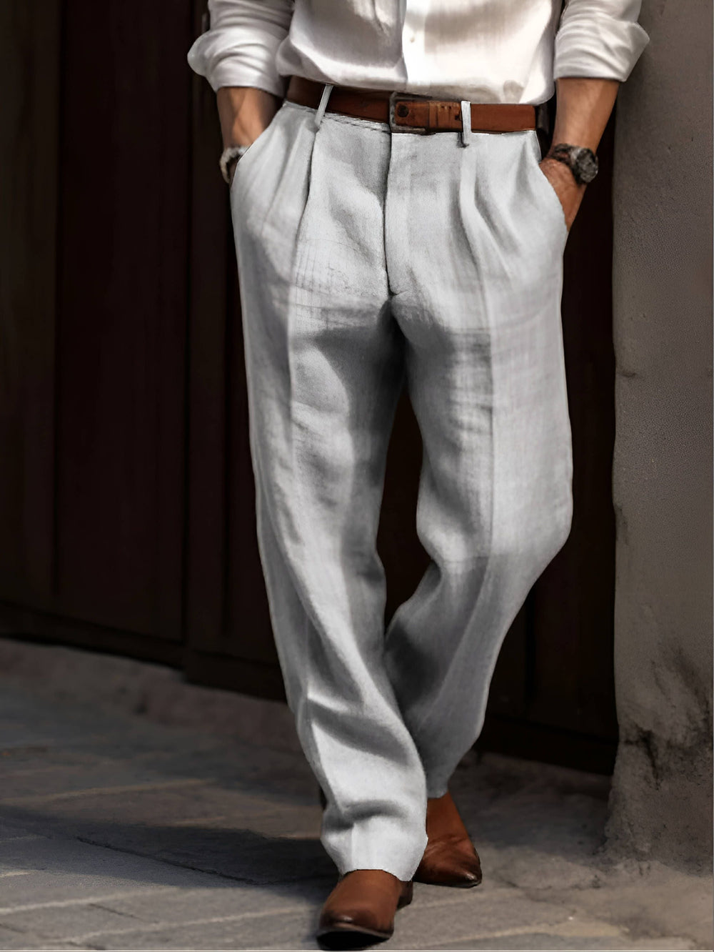 Joris | Men's Pleated Wide Leg Trousers with Elastic Waistband