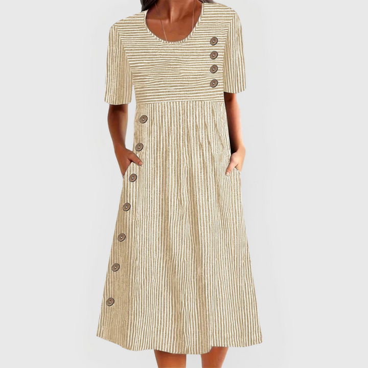 Nadeska | Women's Relaxed-Fit V-Neck Striped Midi Dress