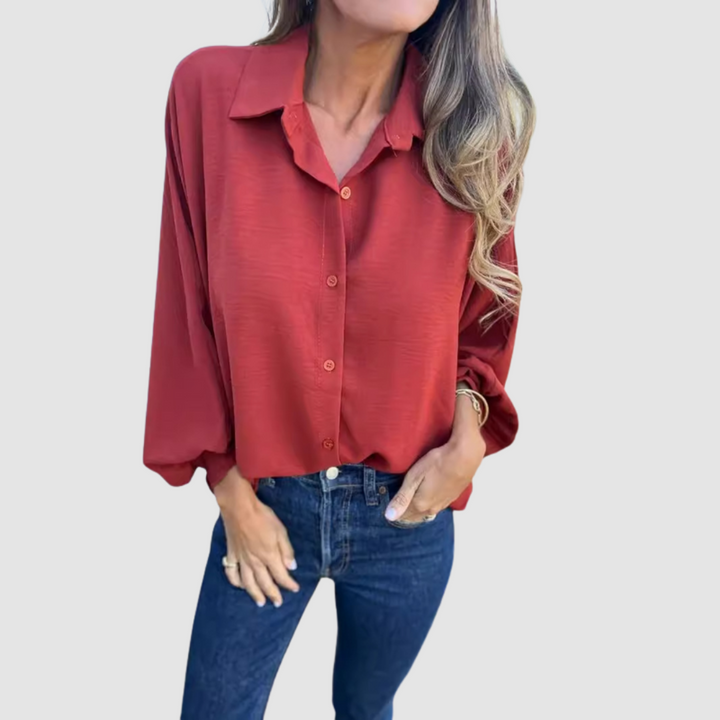 Gerda | Women's Oversized Blouse Button Front V-Neck – Weekend Errands
