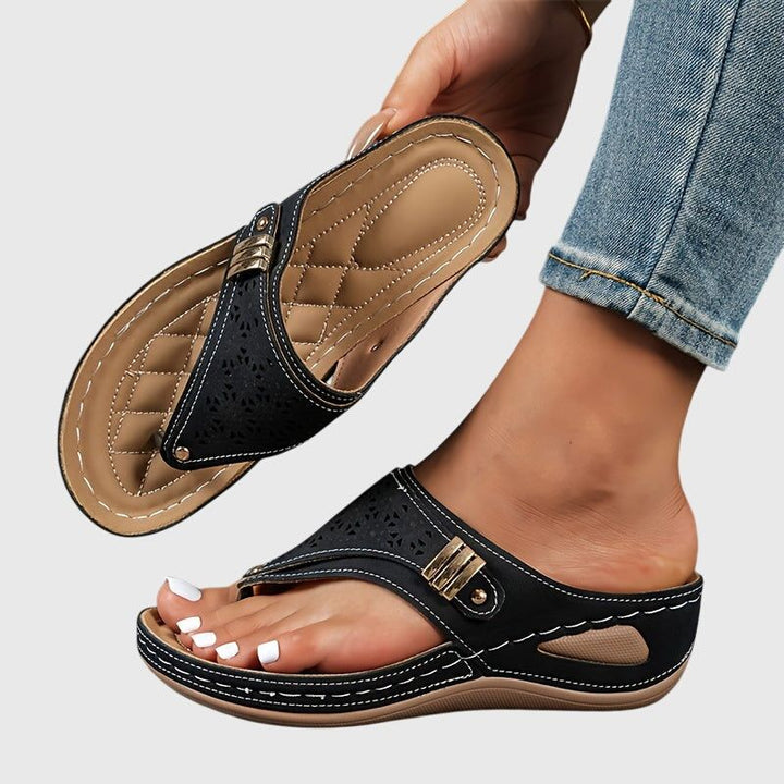 Clara | Women's Platform Thong Sandals - Beaded Ankle Strap