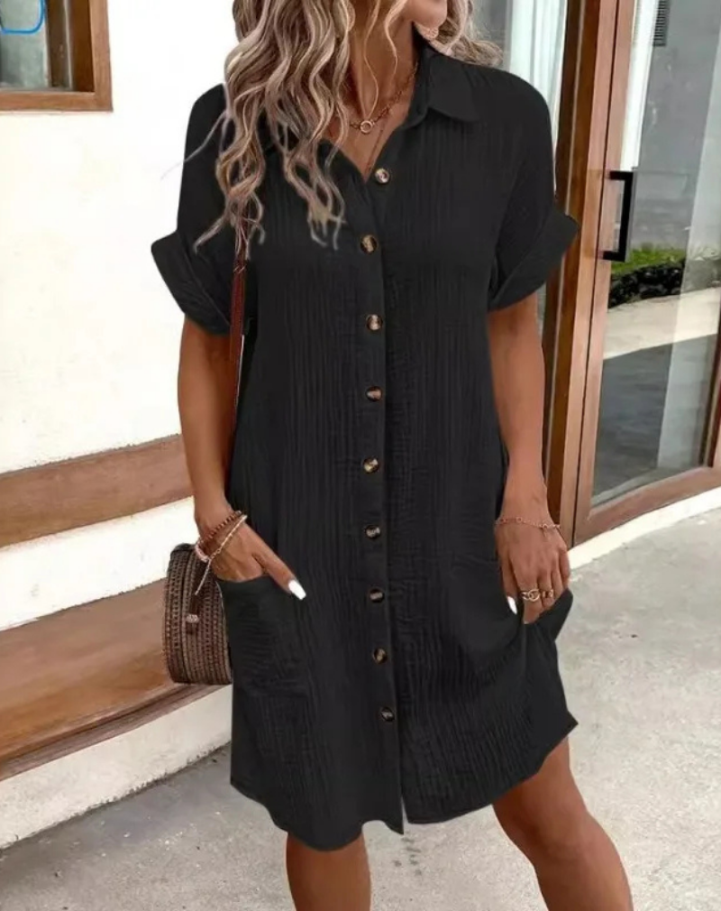Birgit | Women's Button Front Short Sleeve Shirt Dress