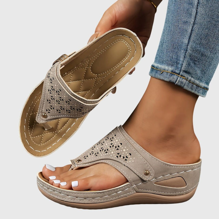 Clara | Women's Platform Thong Sandals - Beaded Ankle Strap