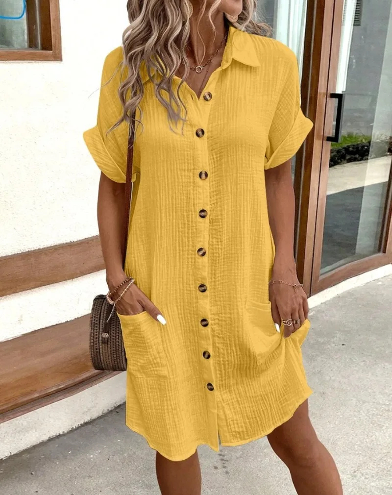 Birgit | Women's Button Front Short Sleeve Shirt Dress
