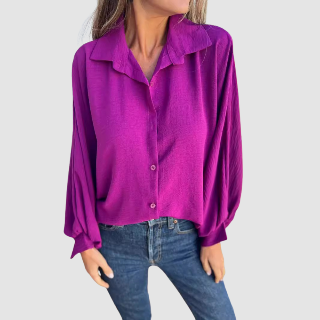 Gerda | Women's Oversized Blouse Button Front V-Neck – Weekend Errands