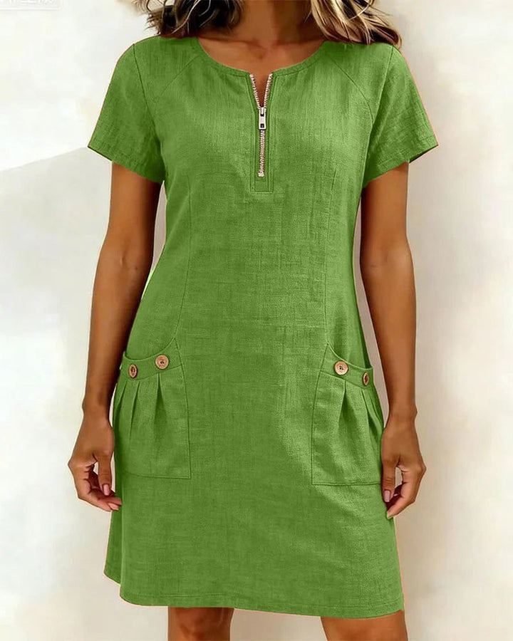 Elowena | Women's A-Line Short Sleeve Dress with Pockets