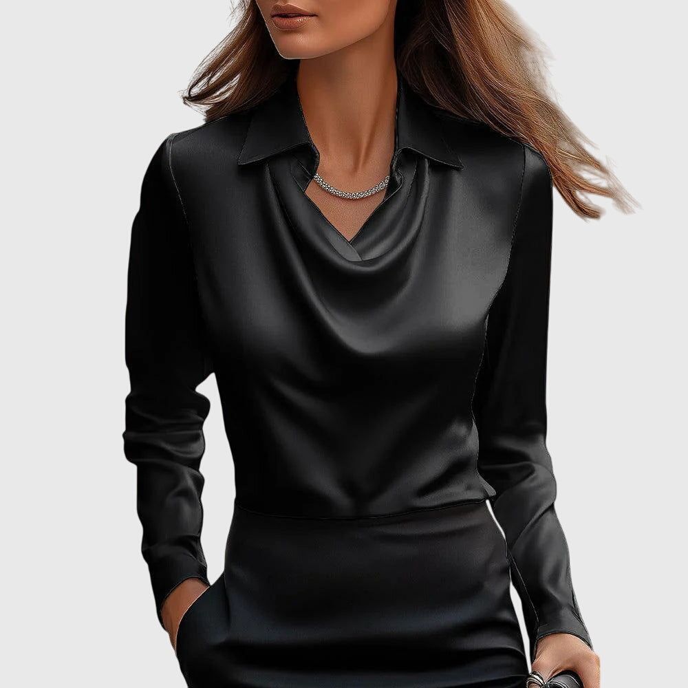Nadette | Women's Blouse with Pleated V-Neck – Polished Look