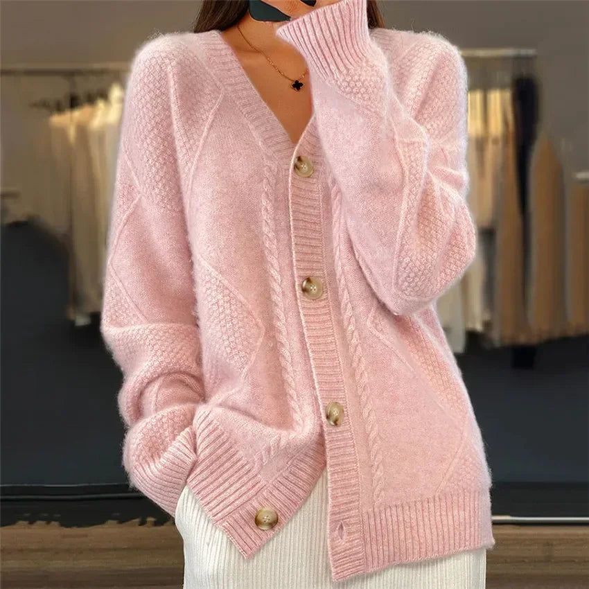 Ophira | Button-Front Ribbed Knit Cardigan with Long Sleeves