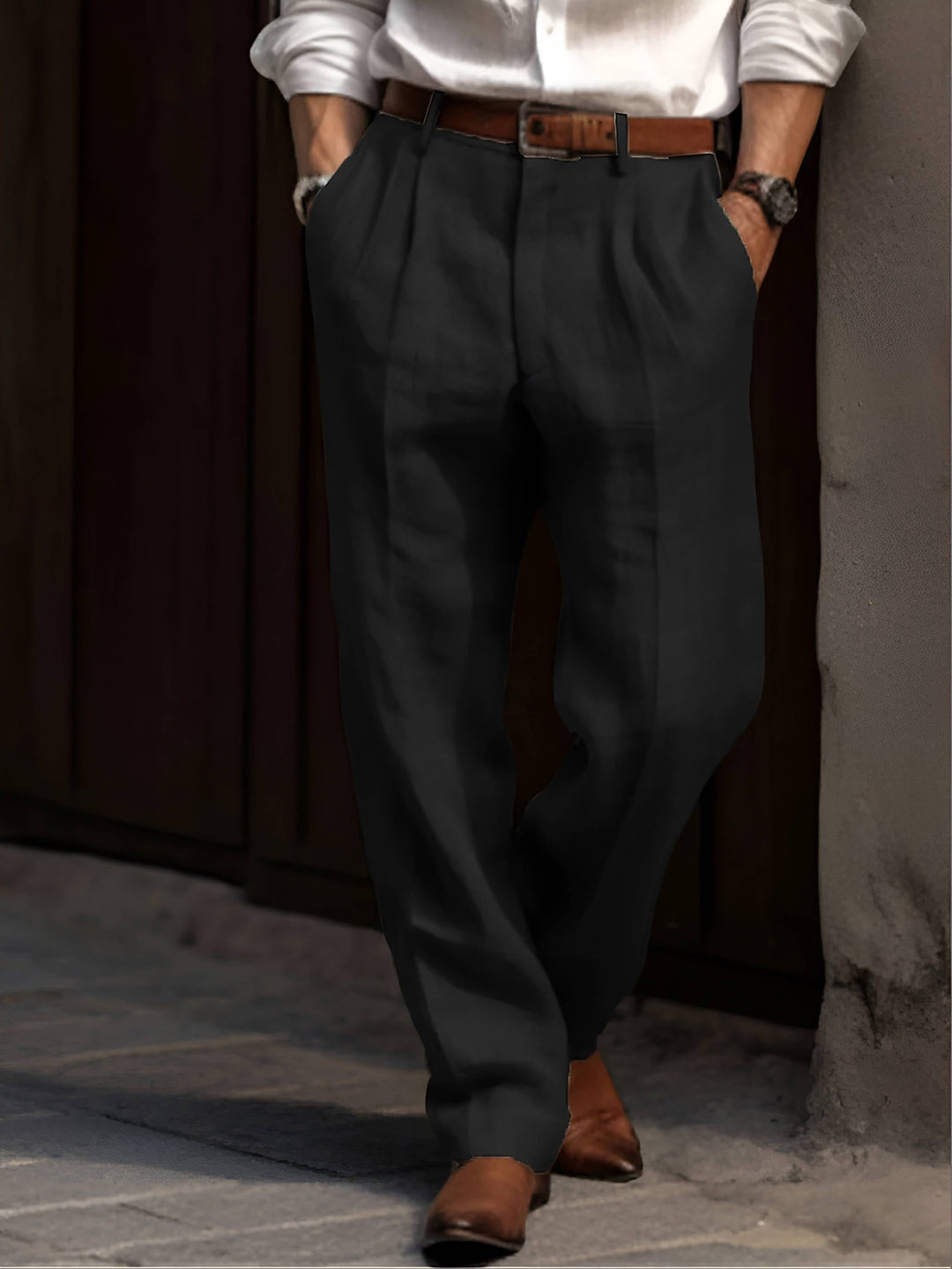 Joris | Men's Pleated Wide Leg Trousers with Elastic Waistband