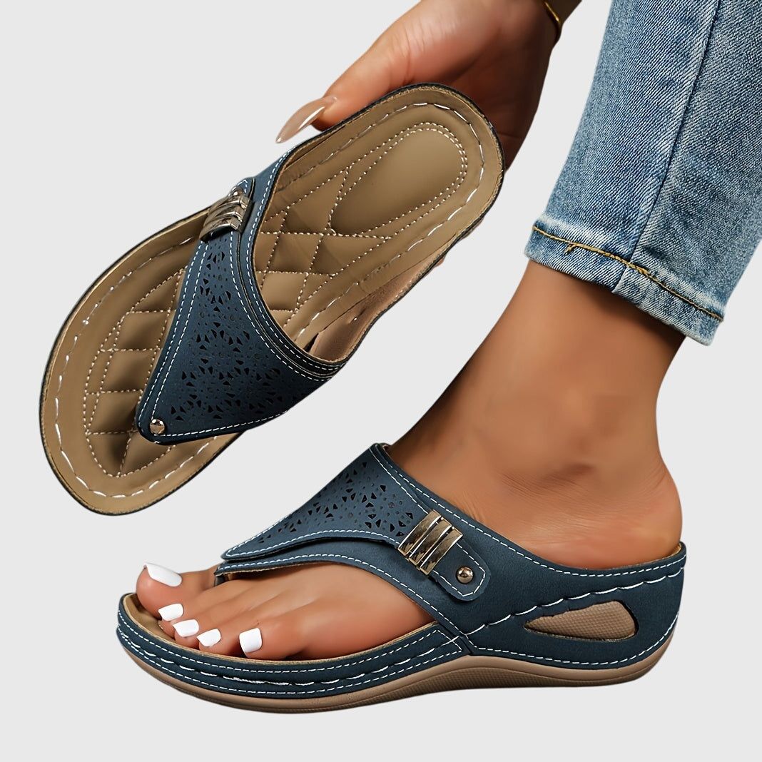 Clara | Women's Platform Thong Sandals - Beaded Ankle Strap