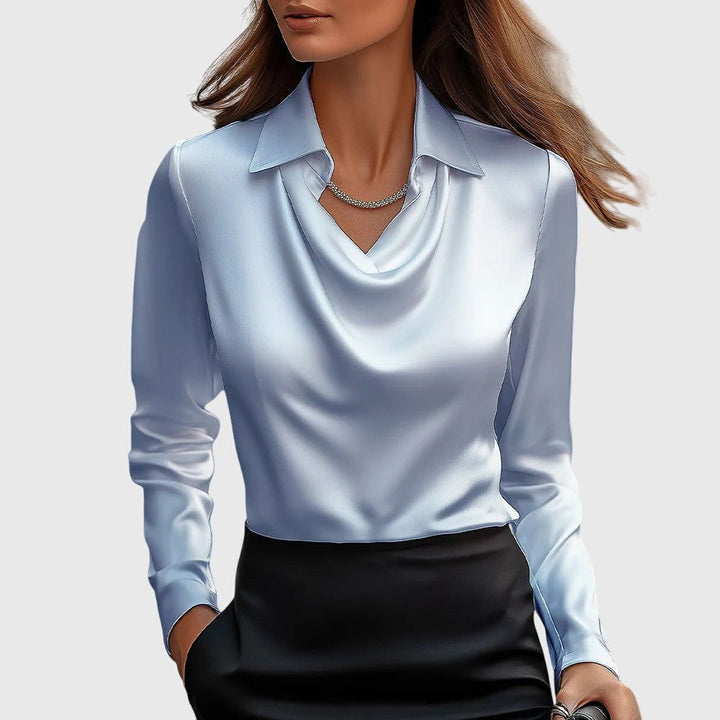Nadette | Women's Blouse with Pleated V-Neck – Polished Look