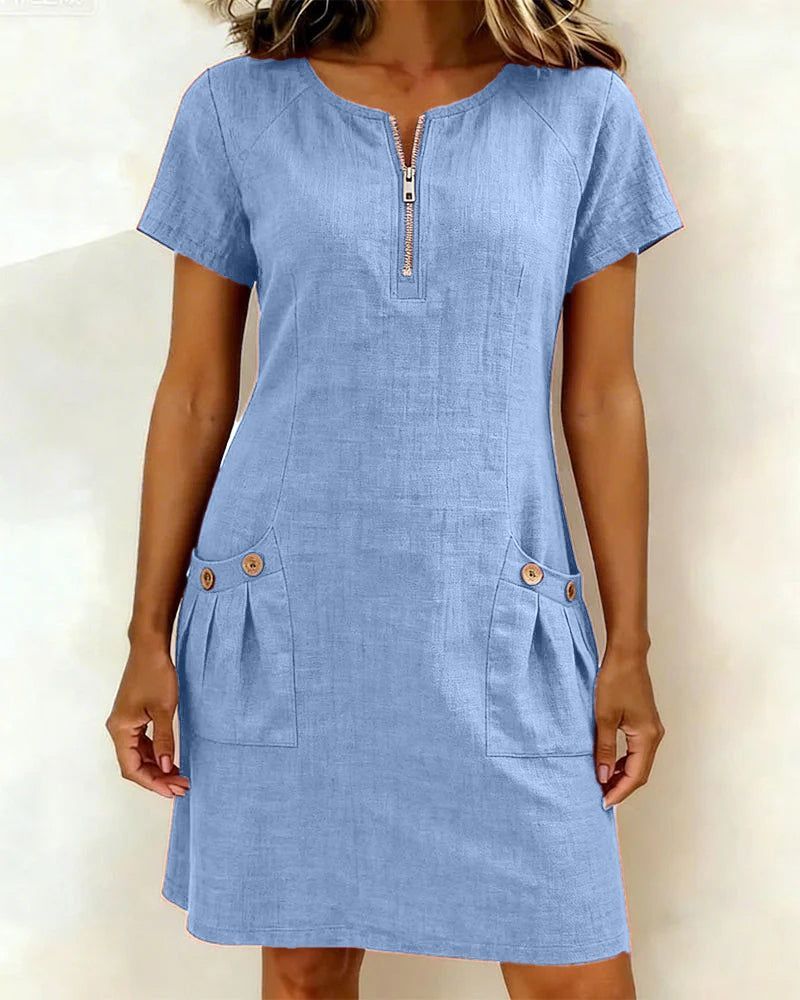 Elowena | Women's A-Line Short Sleeve Dress with Pockets