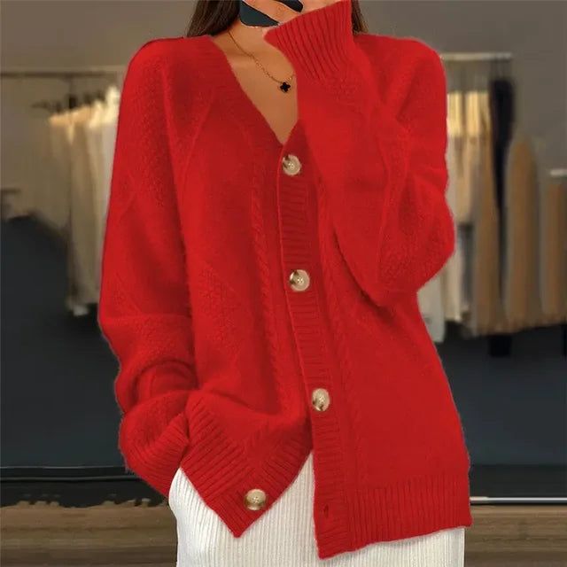 Ophira | Button-Front Ribbed Knit Cardigan with Long Sleeves
