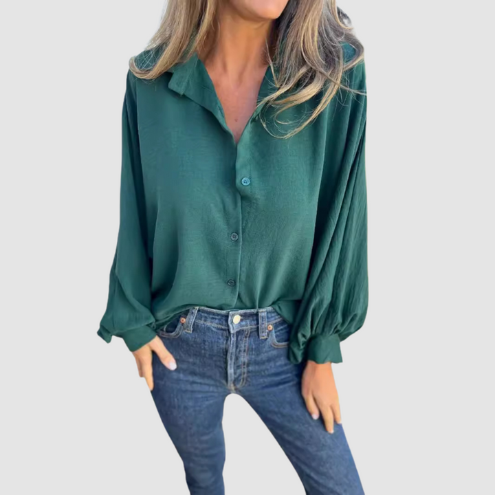 Gerda | Women's Oversized Blouse Button Front V-Neck – Weekend Errands