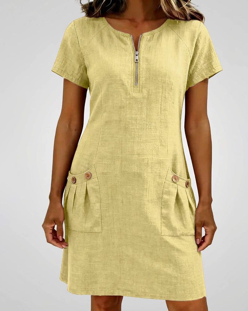 Elowena | Women's A-Line Short Sleeve Dress with Pockets