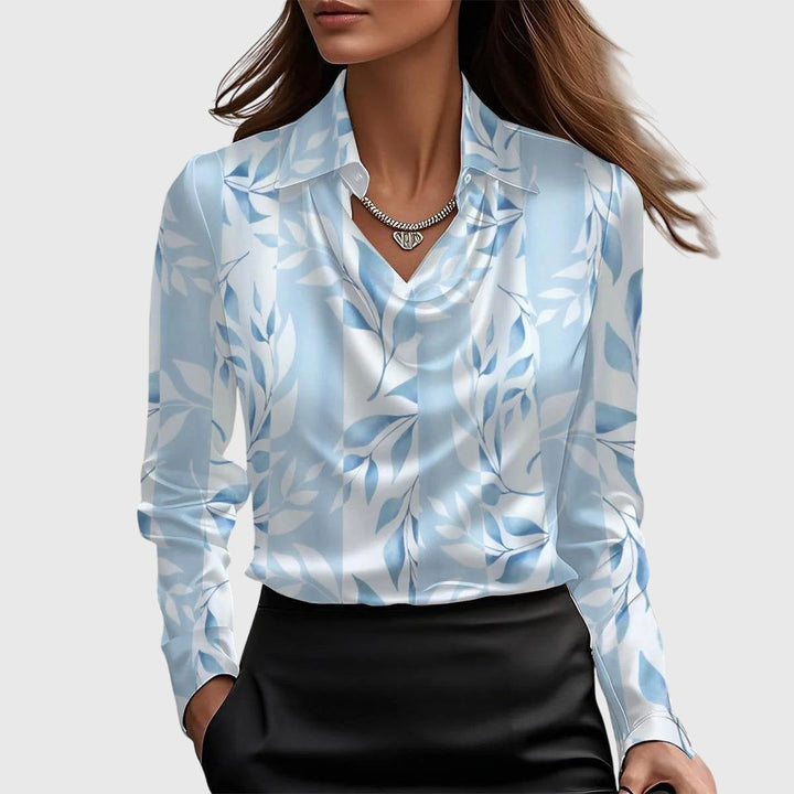 Nadette | Women's Blouse with Pleated V-Neck – Polished Look