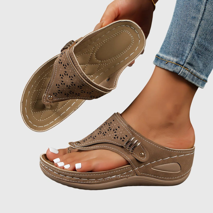 Clara | Women's Platform Thong Sandals - Beaded Ankle Strap