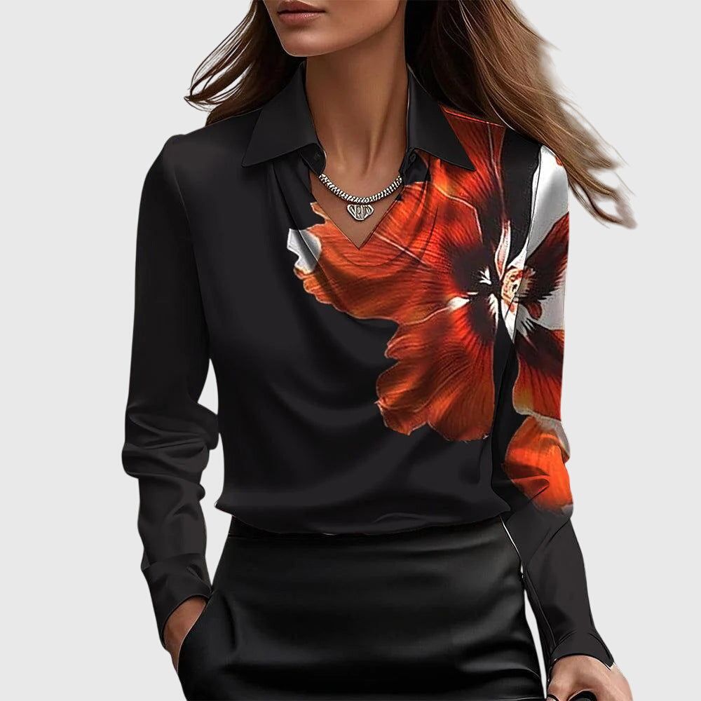 Nadette | Women's Blouse with Pleated V-Neck – Polished Look