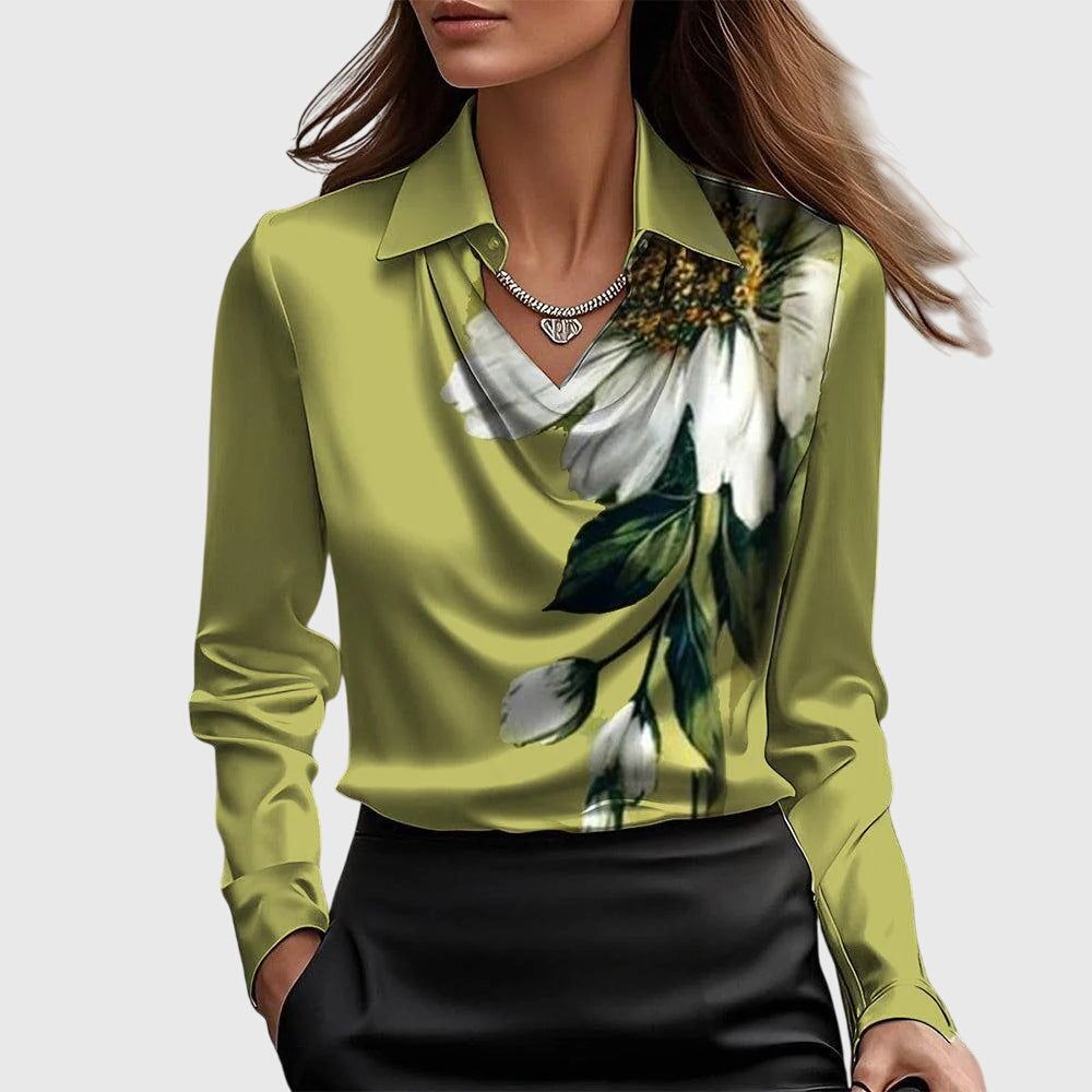 Nadette | Women's Blouse with Pleated V-Neck – Polished Look