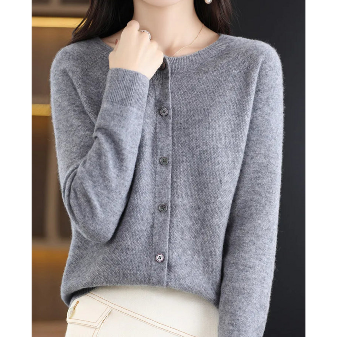 Solveig | Button-Front V-Neck Ribbed Cardigan for Women