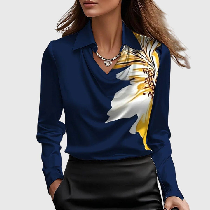 Nadette | Women's Blouse with Pleated V-Neck – Polished Look