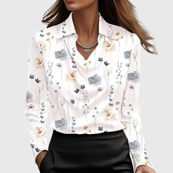 Nadette | Women's Blouse with Pleated V-Neck – Polished Look