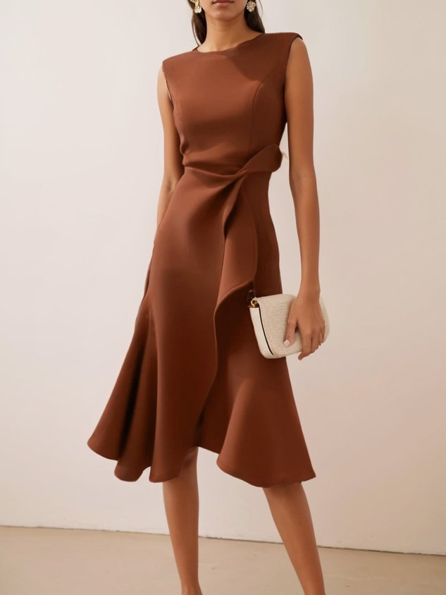 Nadalie | Women's Draped Asymmetric Midi Dress – Wedding Guest