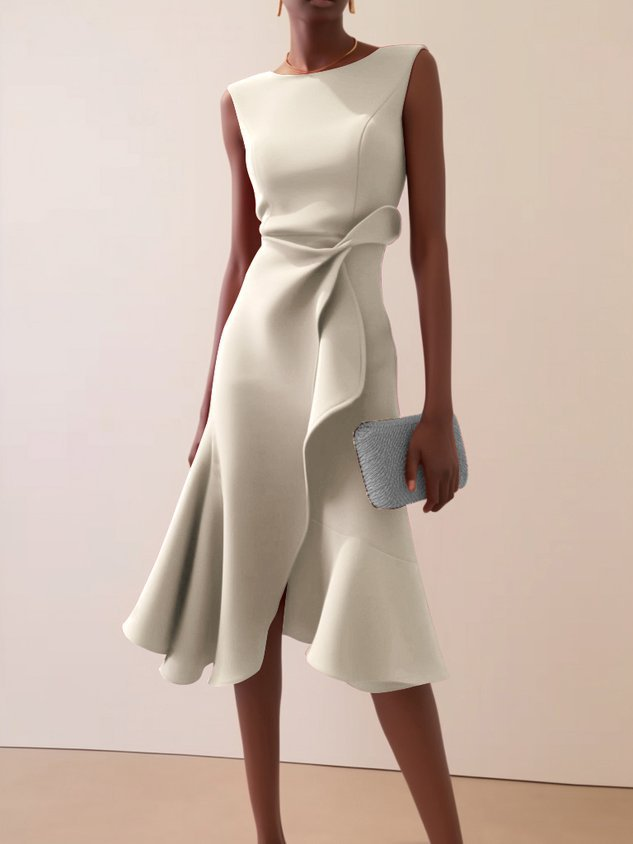 Nadalie | Women's Draped Asymmetric Midi Dress – Wedding Guest