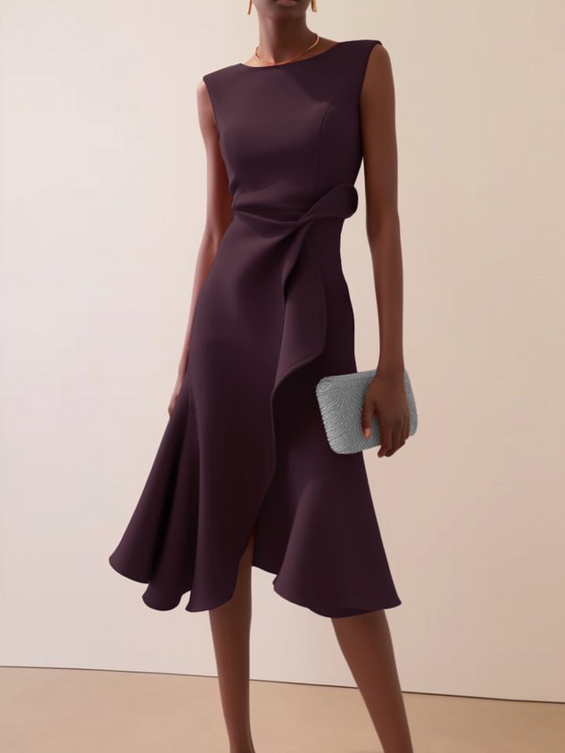 Nadalie | Women's Draped Asymmetric Midi Dress – Wedding Guest