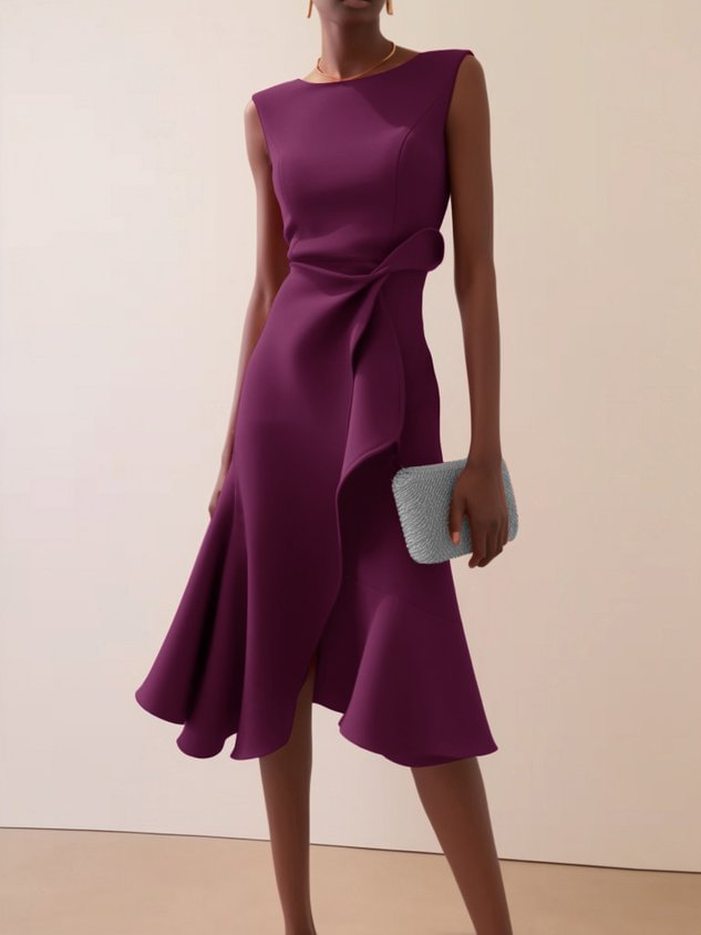 Nadalie | Women's Draped Asymmetric Midi Dress – Wedding Guest
