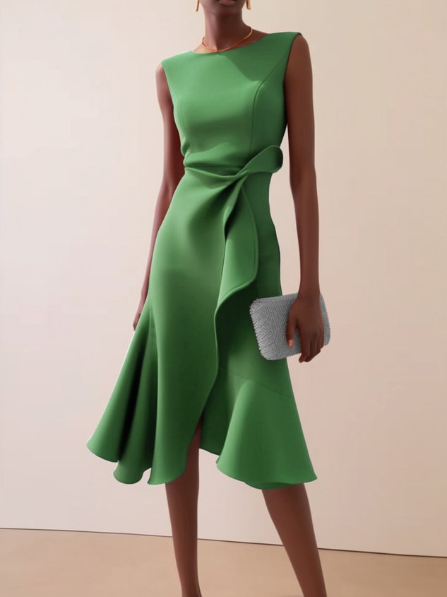Nadalie | Women's Draped Asymmetric Midi Dress – Wedding Guest