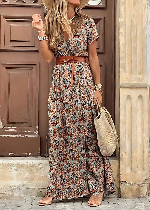 Zara | Wrap V-Neck Maxi Dress with Flutter Sleeves for Women