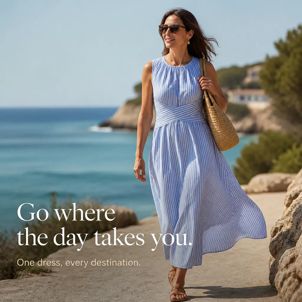 Sterre | Striped Wrap-Waist Sleeveless Maxi Dress for Women