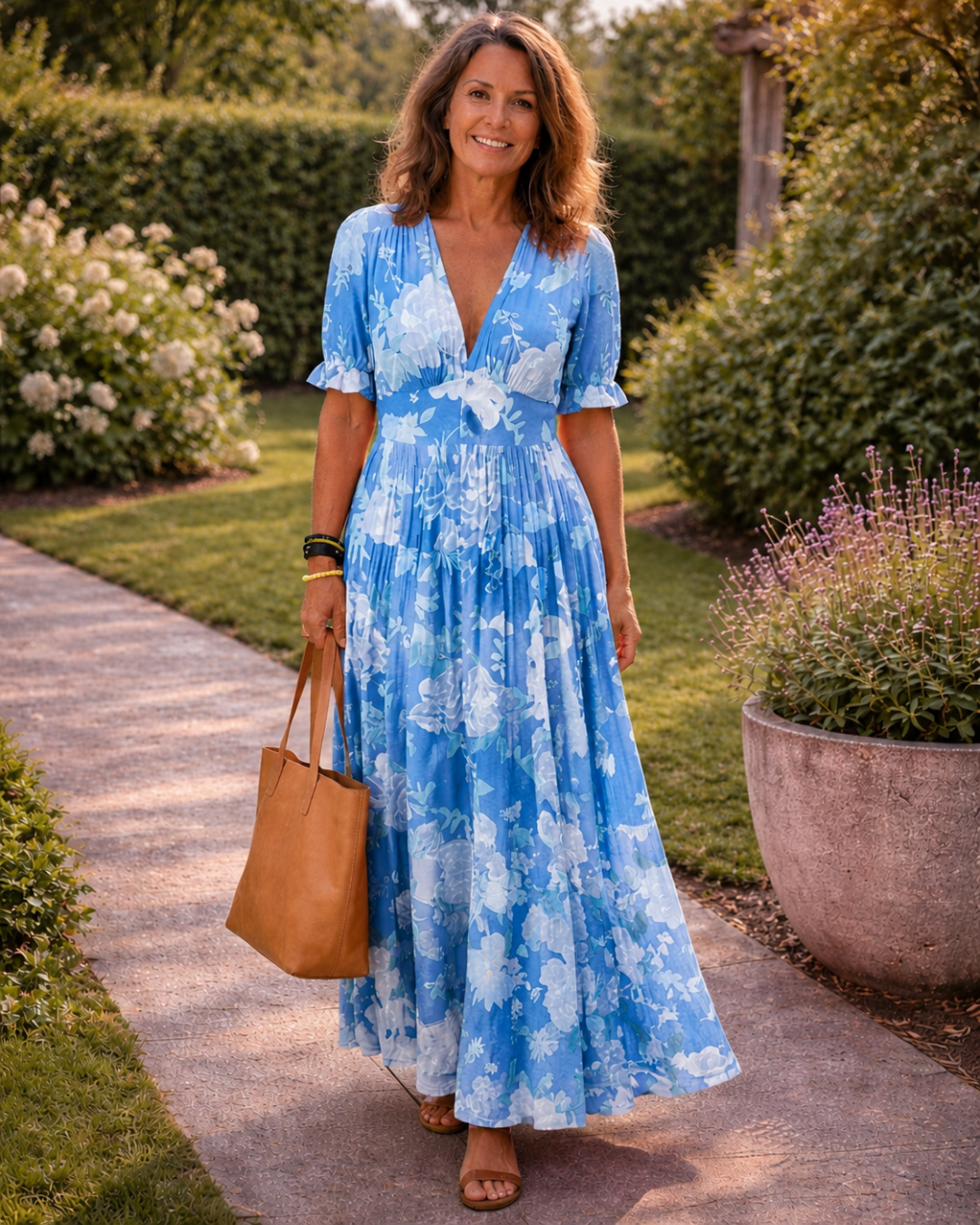 Sabina | Floral V-Neck Sleeveless Midi Dress with Flowy Skirt for Women