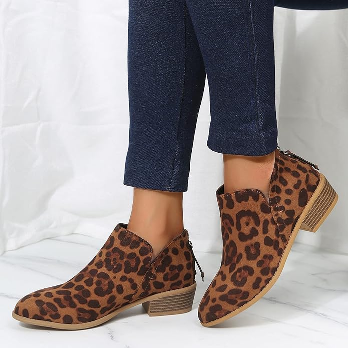 Bianca | Pointed Toe Ankle Boots with V-Cut Out and Block Heel