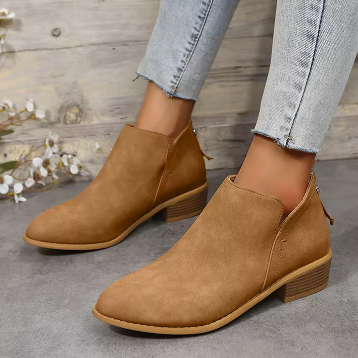 Bianca | Pointed Toe Ankle Boots with V-Cut Out and Block Heel