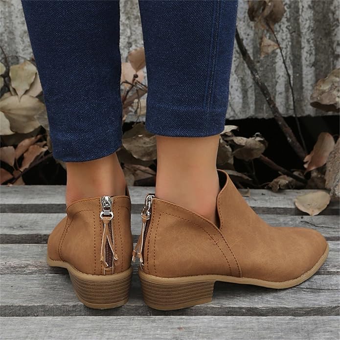 Bianca | Pointed Toe Ankle Boots with V-Cut Out and Block Heel