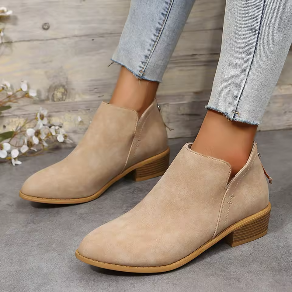 Bianca | Pointed Toe Ankle Boots with V-Cut Out and Block Heel