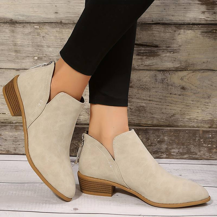 Bianca | Pointed Toe Ankle Boots with V-Cut Out and Block Heel