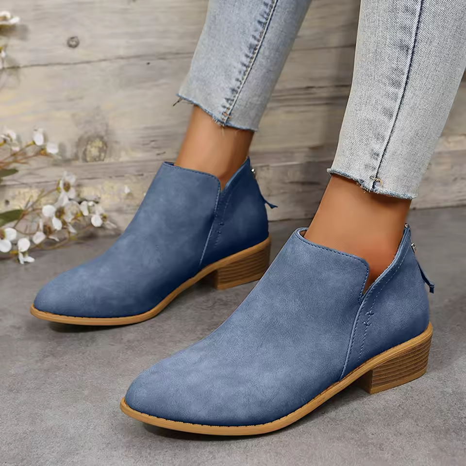 Bianca | Pointed Toe Ankle Boots with V-Cut Out and Block Heel
