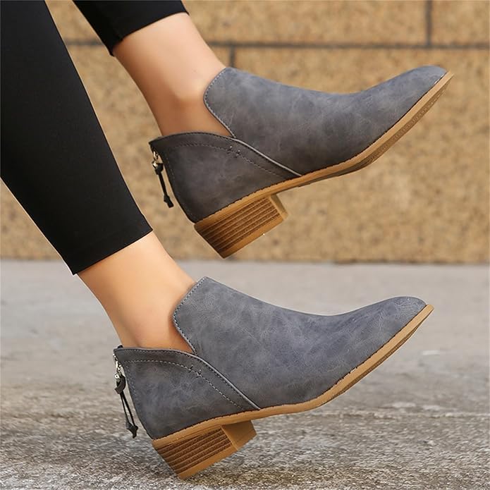 Bianca | Pointed Toe Ankle Boots with V-Cut Out and Block Heel