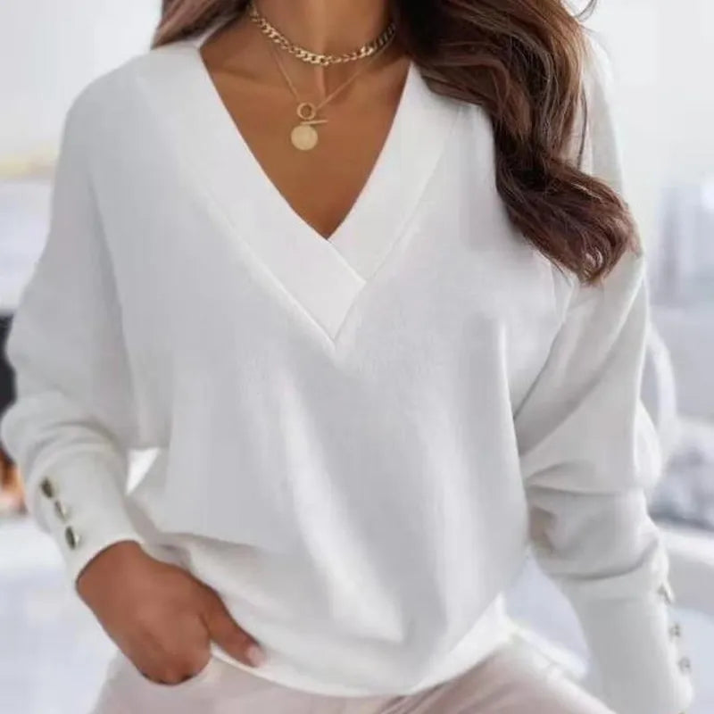 Elowyn - Ribbed V-Neck Sweater with Long Sleeves for Women