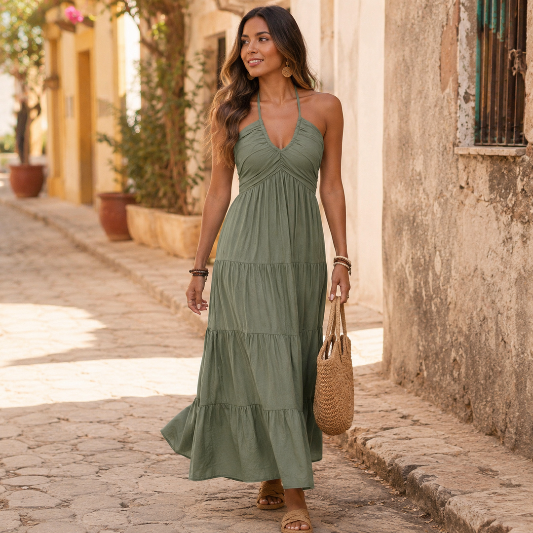 Katja | Women's Halter Maxi Dress with Twist-Front V-Neck