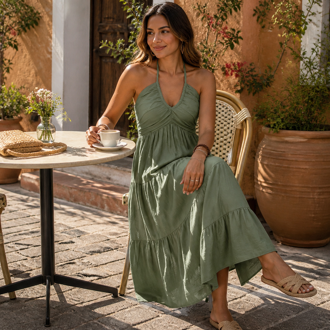 Katja | Women's Halter Maxi Dress with Twist-Front V-Neck